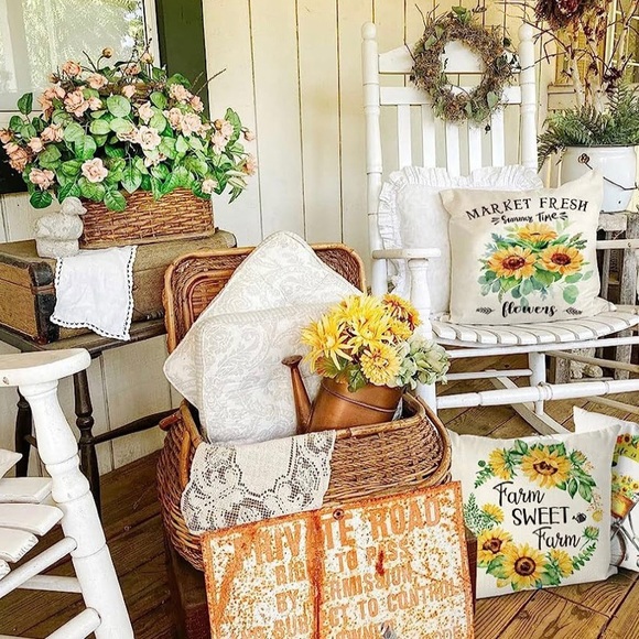 Set of 6 farmhouse style cushion covers 18” square with zipper closure - Picture 5 of 9